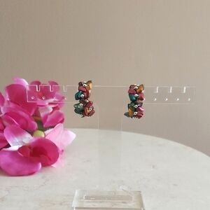 Vintage Frosted Jewel Colored Seed Bead Demi Hoop Clip-On Earrings